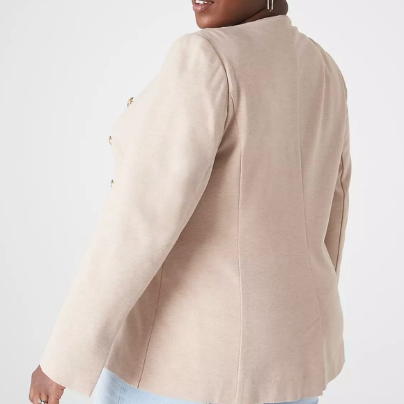 Lane Bryant Womens Cream Double-Breasted Collarless Blazer sz 18P - Picture 2 of 6